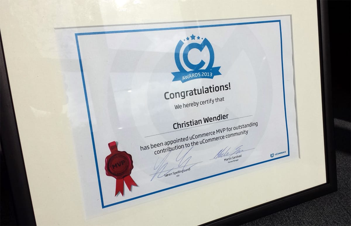Urkunde: Christian Wendler ist uCommerce-MVP