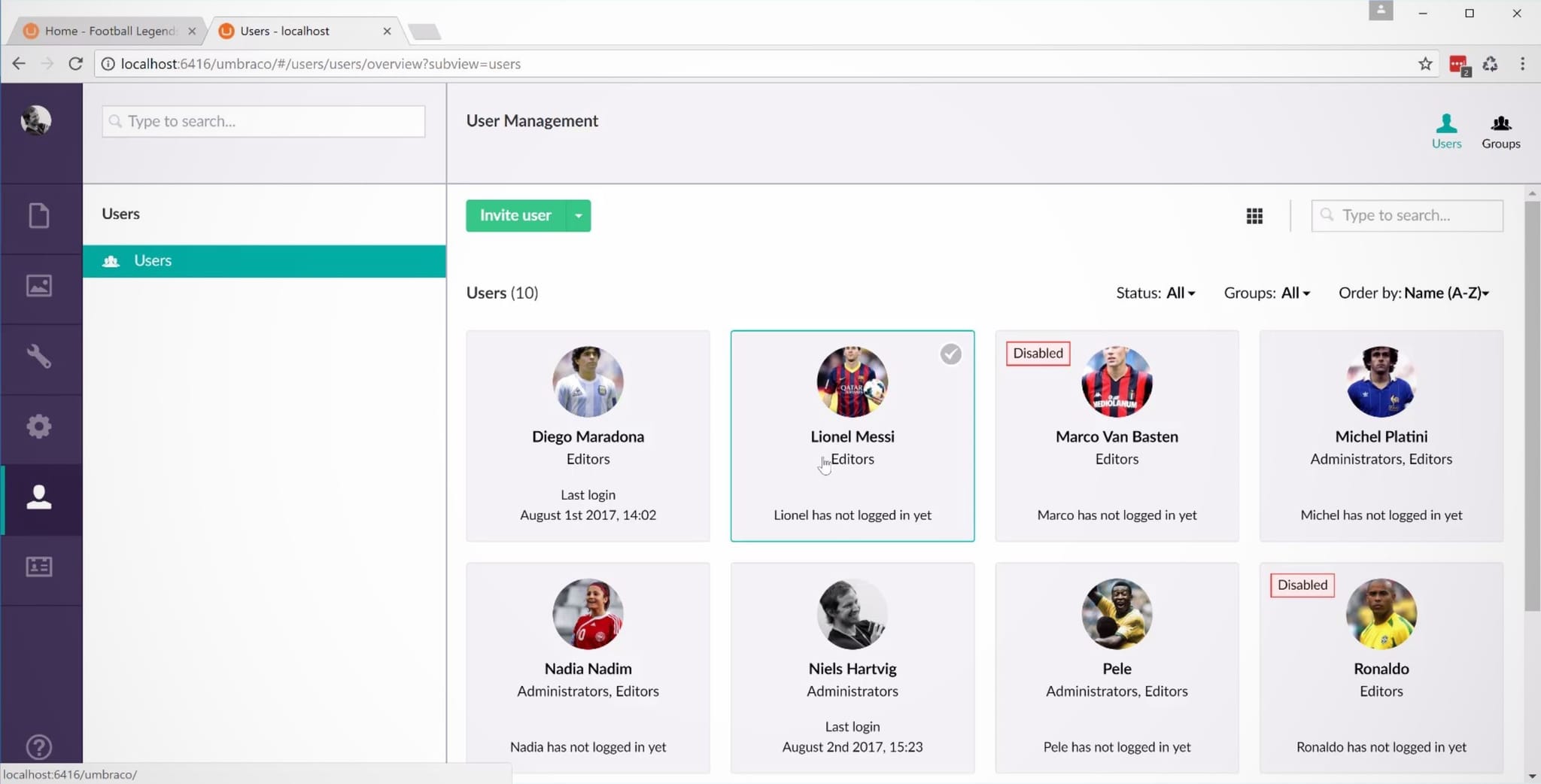 Backend von Umbraco 7.7 Beta