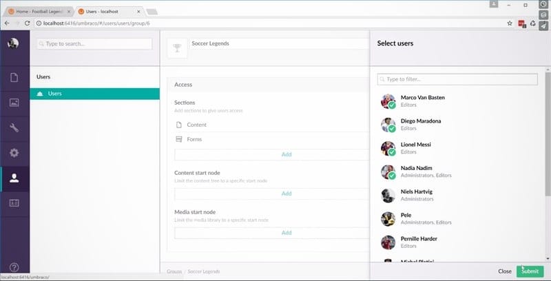 Backend von Umbraco 7.7 Beta 2