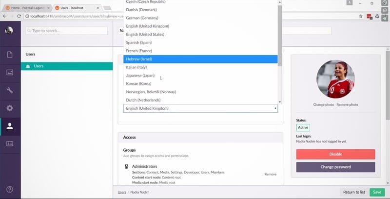 Backend von Umbraco 7.7 Beta 1
