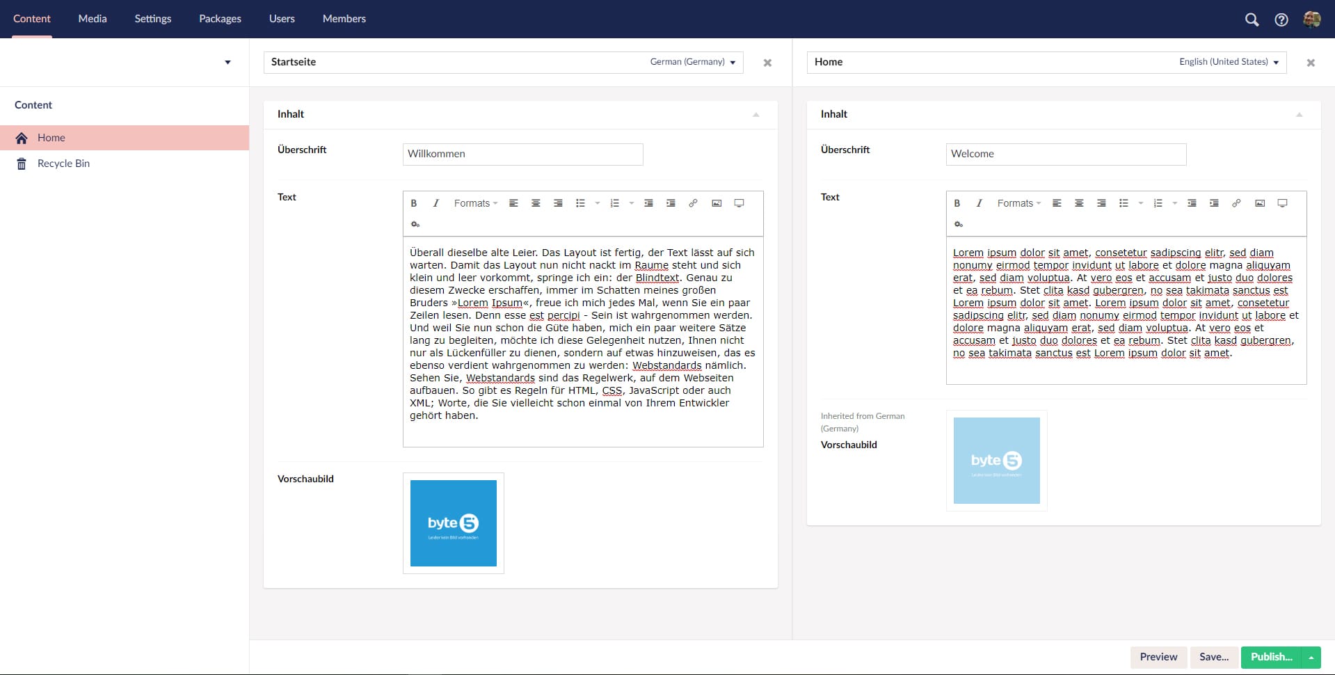 Screenshot: Content Section Variants