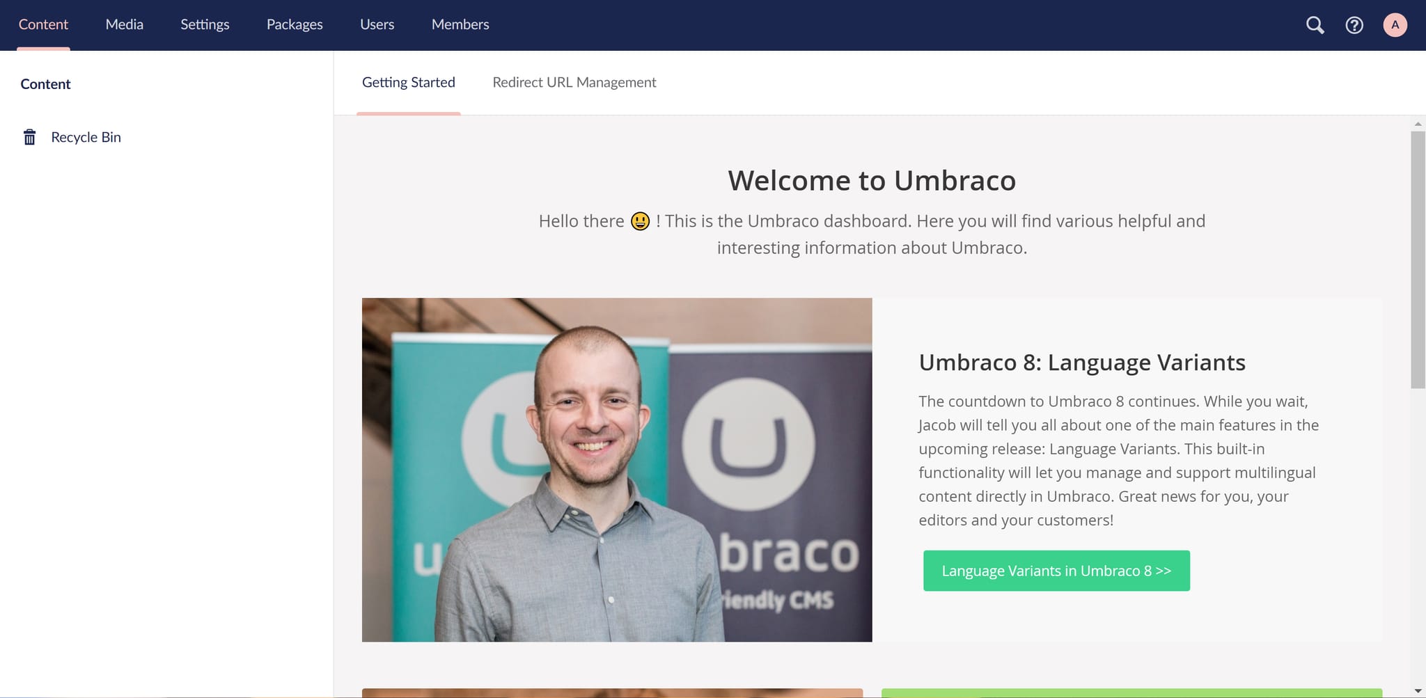 Screenshot: Umbraco 8-Backend