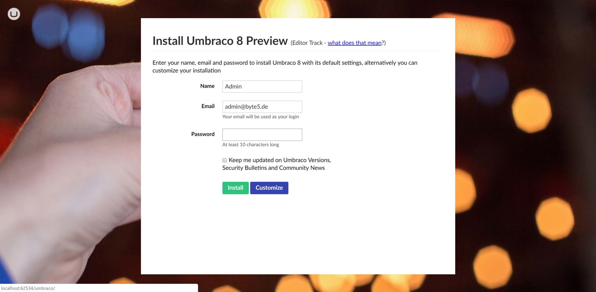 Screenshot: Umbraco-Installation
