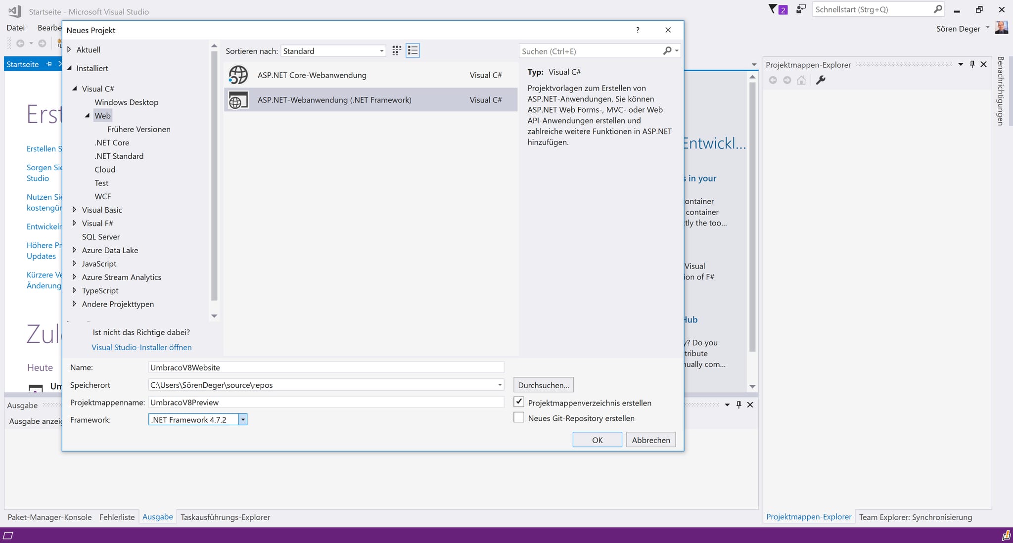 Screenshot: Visual Studio-Framwork