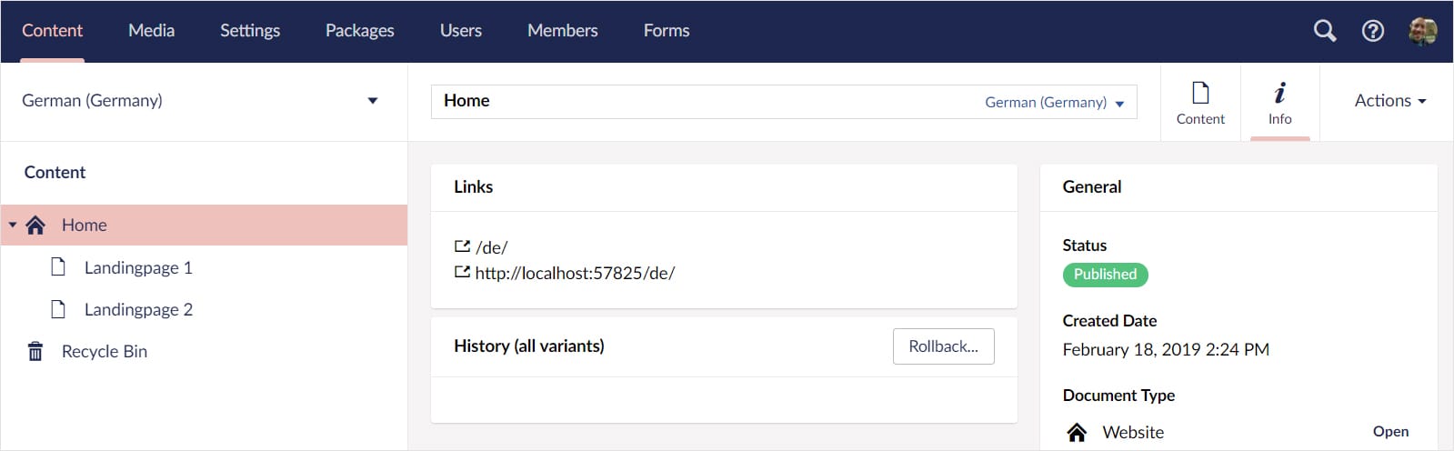 Screnshot: Umbraco-Backend