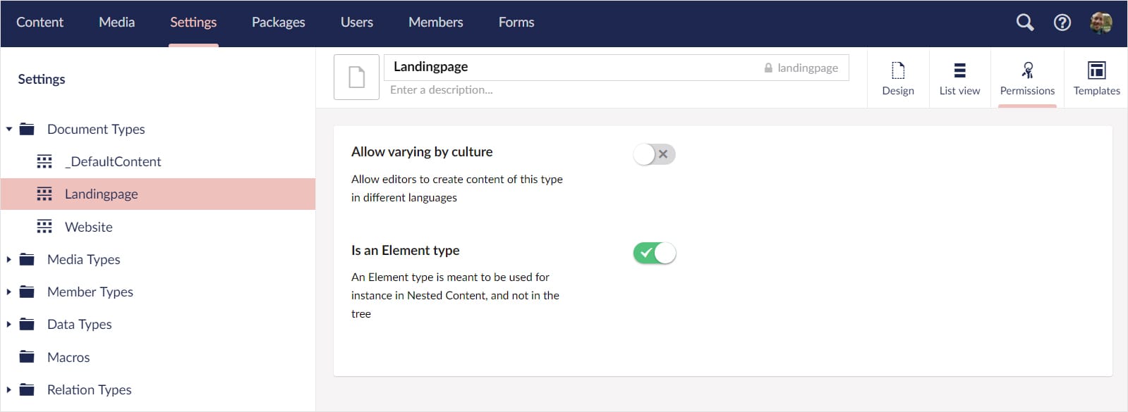 Screnshot: Umbraco-Backend