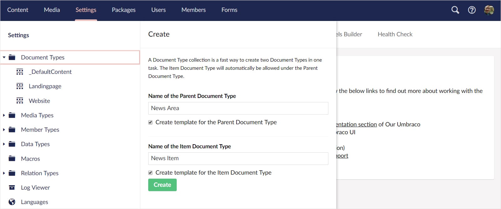 Screnshot: Umbraco-Backend