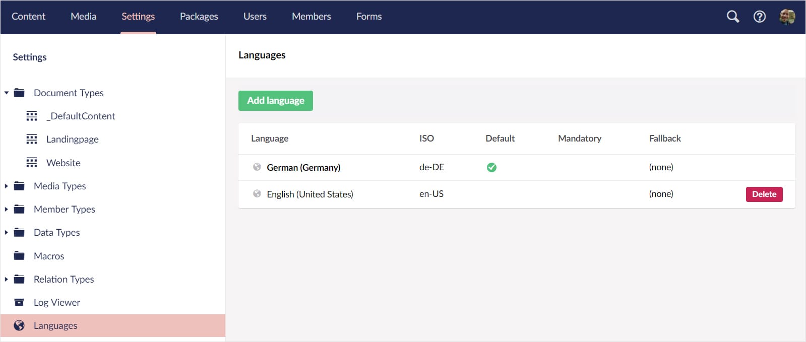 Screnshot: Umbraco-Backend