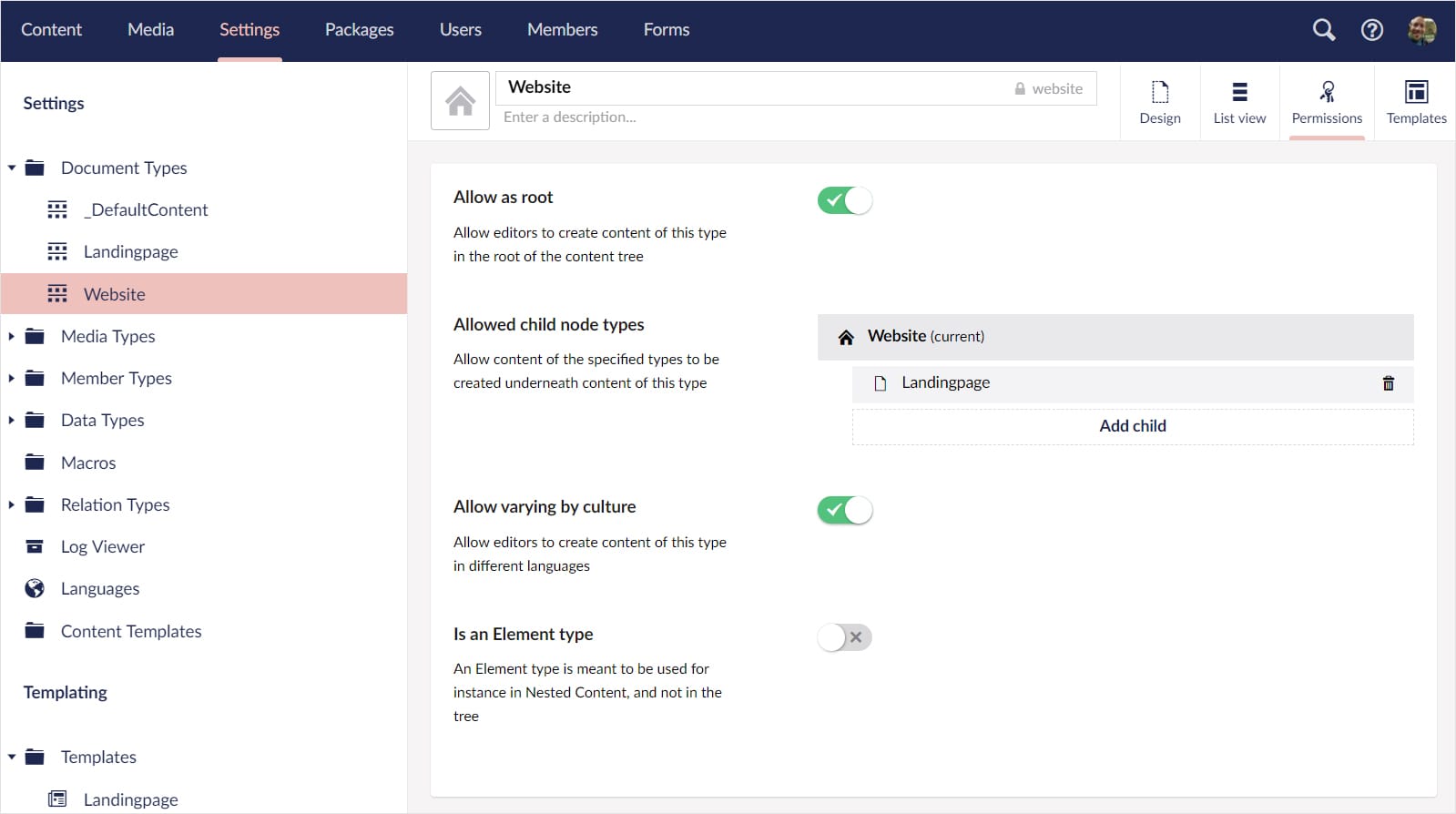 Screnshot: Umbraco-Backend