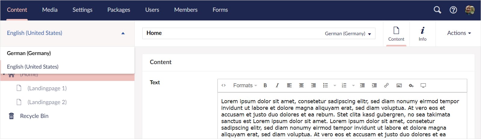 Screnshot: Umbraco-Backend