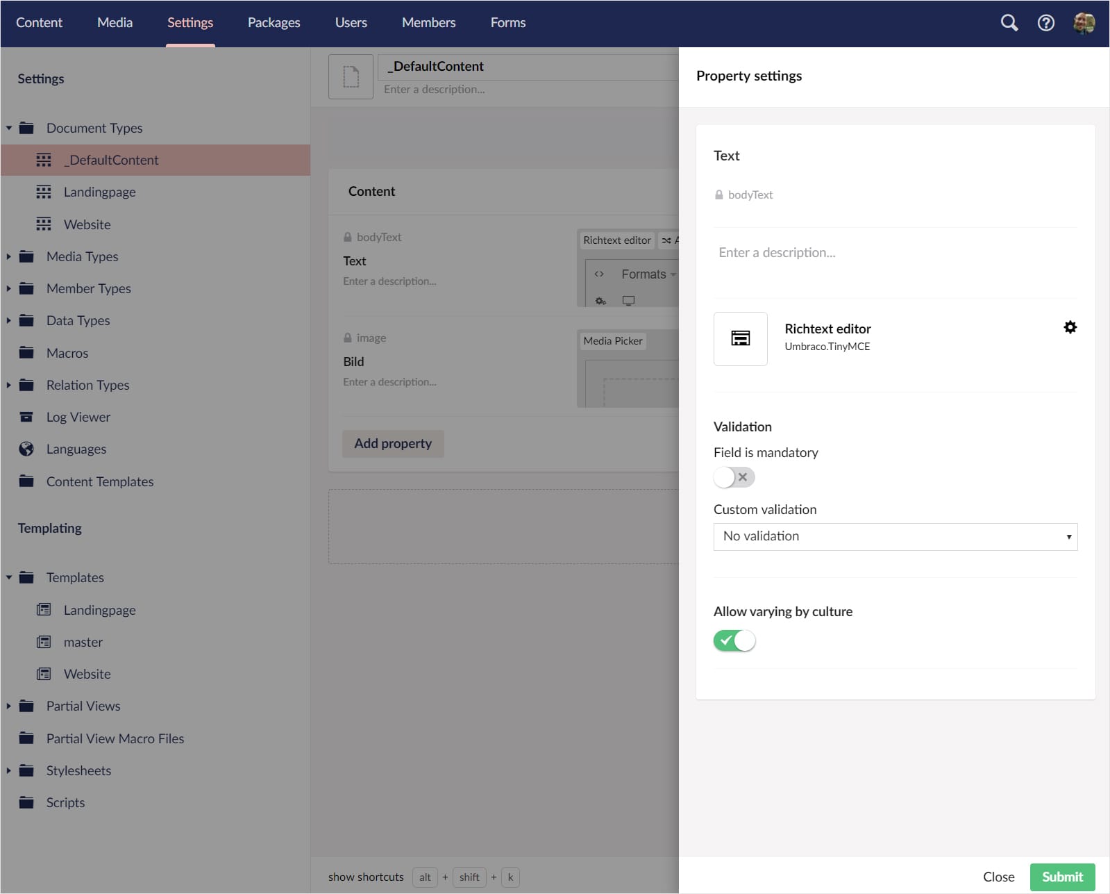 Screnshot: Umbraco-Backend