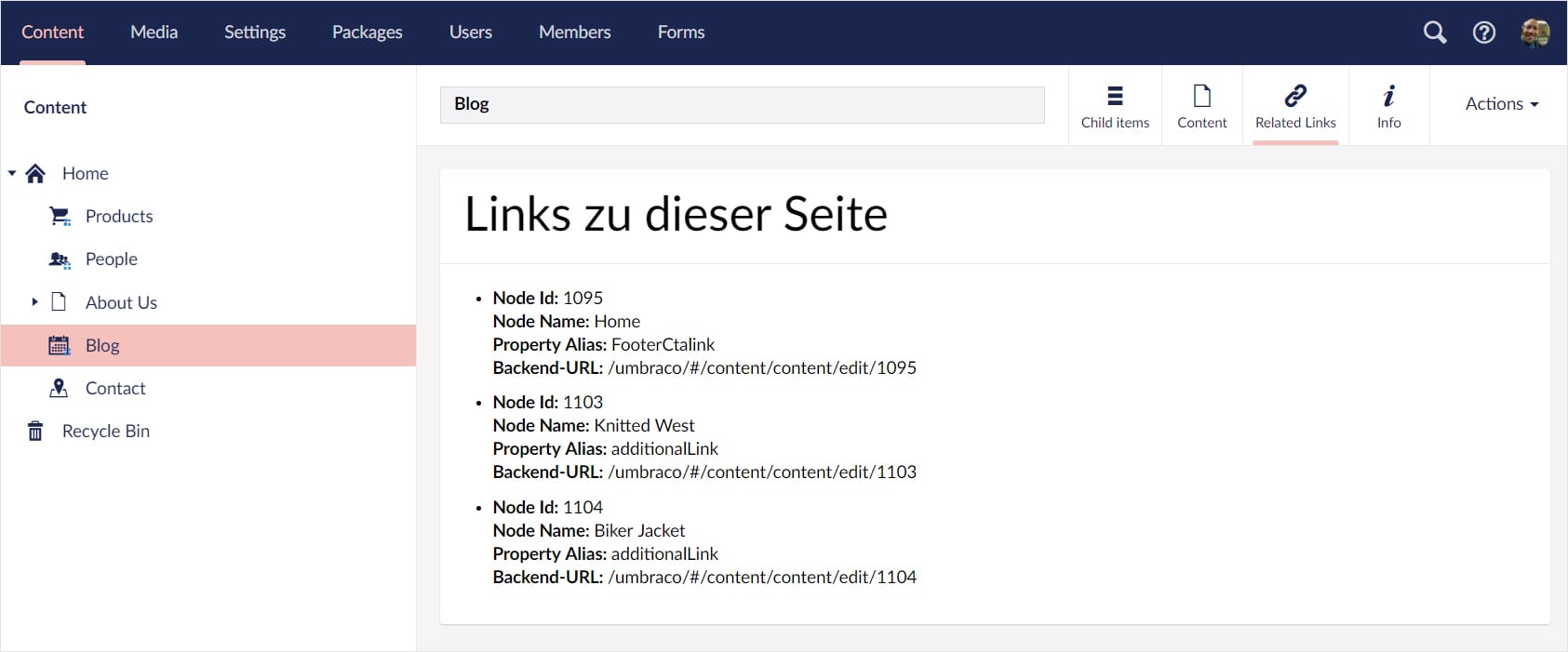 Screenshot: Umbraco 8-Backend