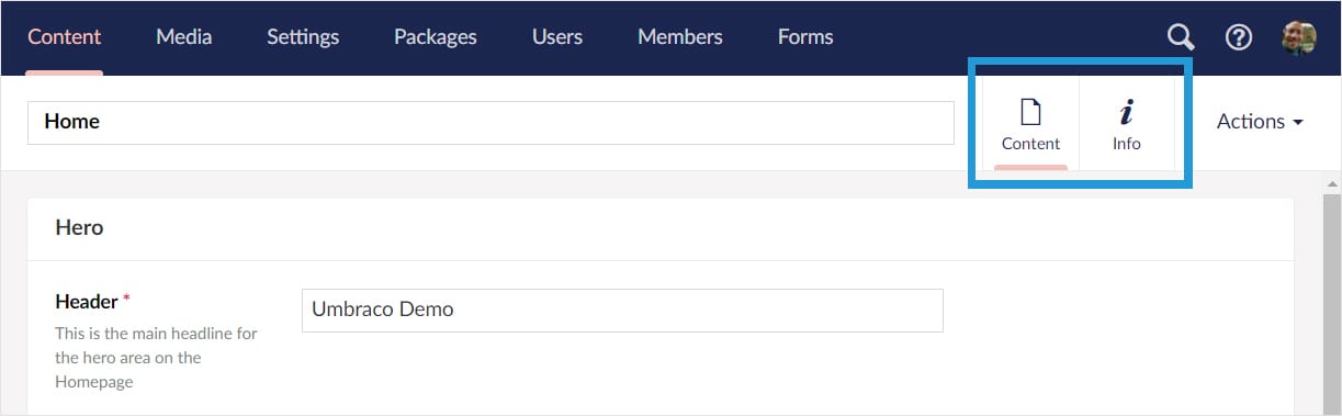 Screenshot: Umbraco 8-Backend