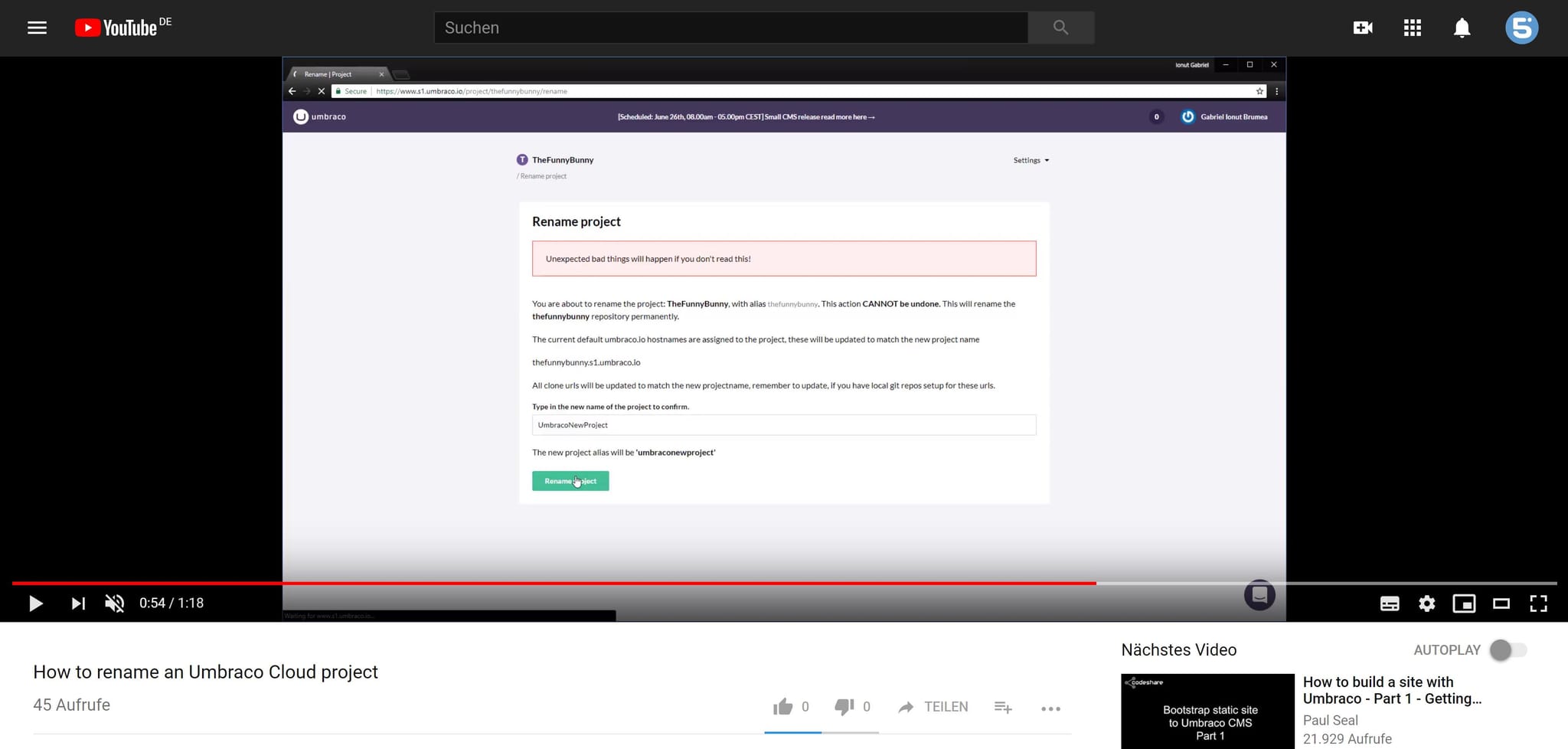 Tutorial auf dem offiziellen Umbraco-YouTube-Kanal