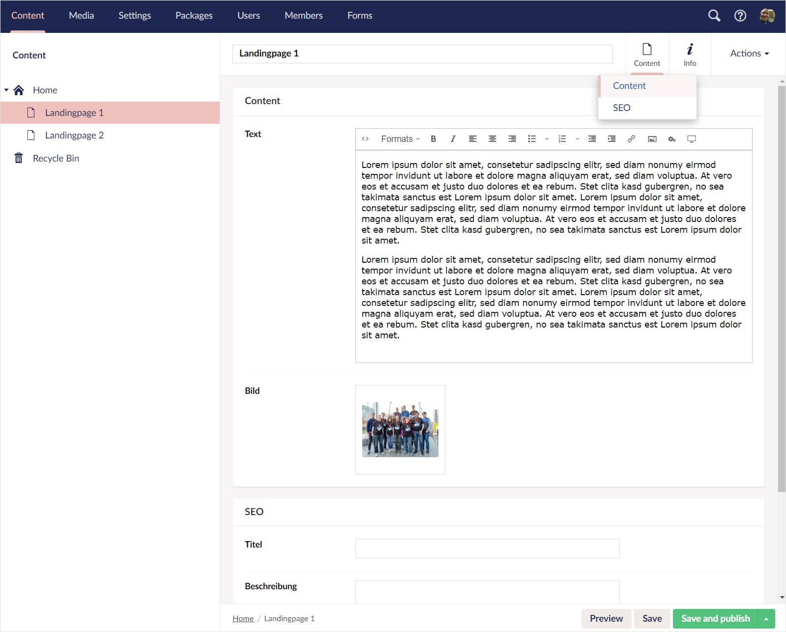 Screnshot: Umbraco-Backend
