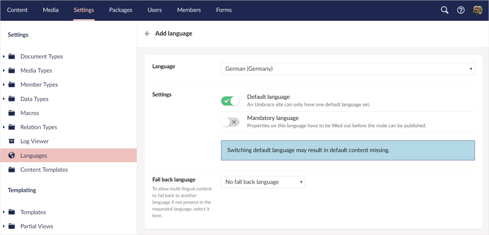Screnshot: Umbraco-Backend