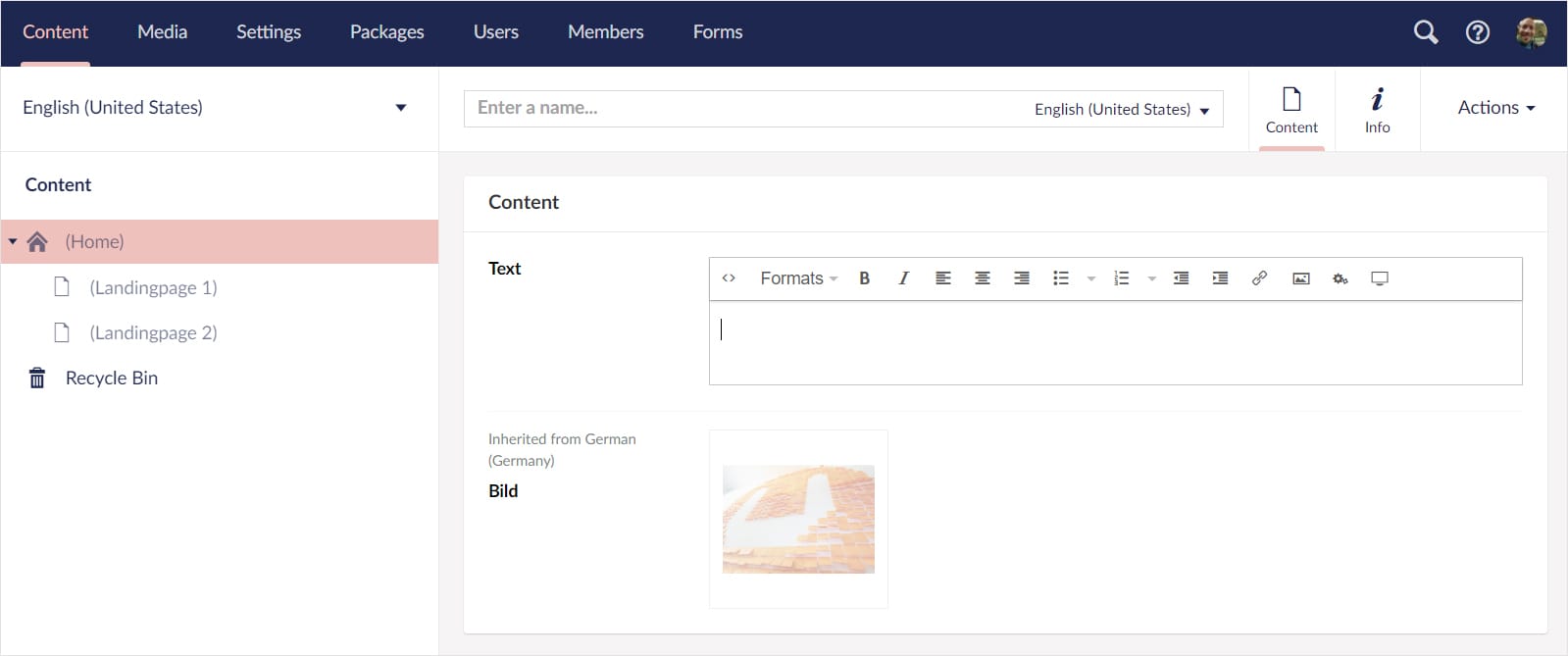 Screnshot: Umbraco-Backend