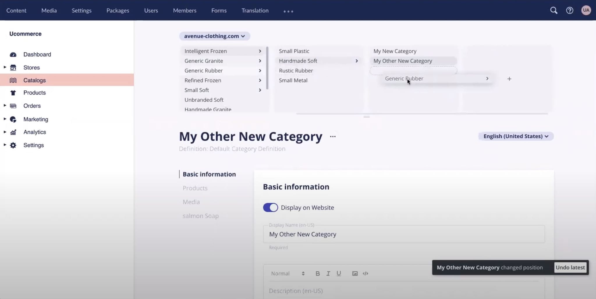 Screenshot des Ucommerce 9-Backends