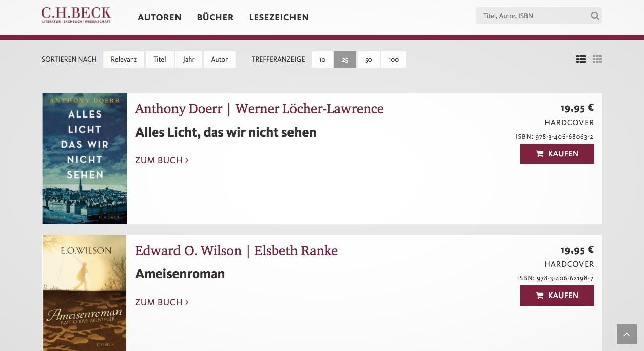 Screenshot der neuen Corporate Website des Verlags C.H.Beck