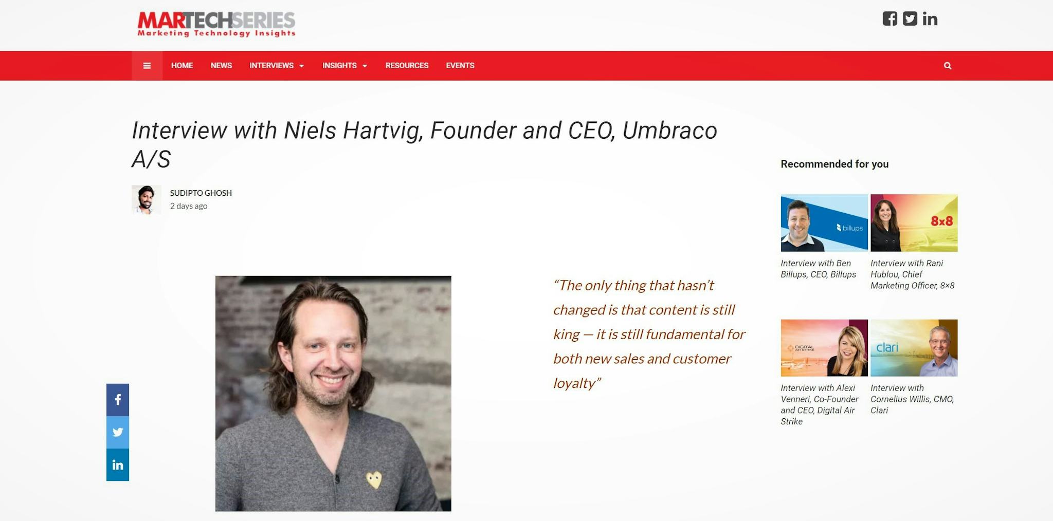 Interview mit Umbraco-Gründer Niels Hartvig in Martech-Series