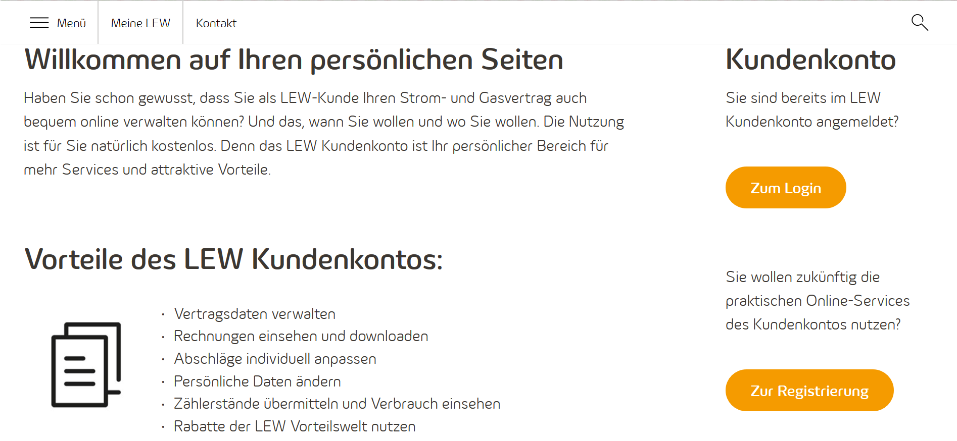 Screenshot des Kundenkonto Online der LEW Lechwerke